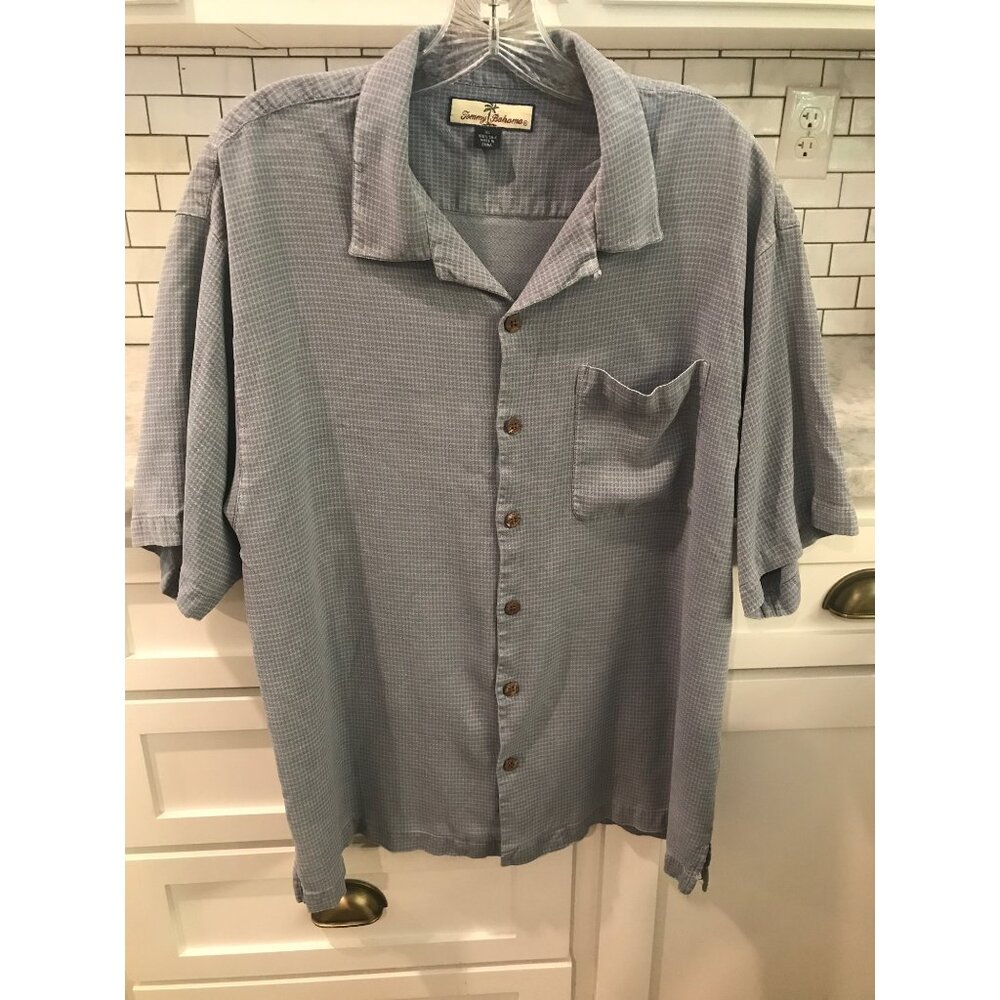 Tommy Bahama Silk Shirt Mens XL Gray Relaxed Beach Island Festival